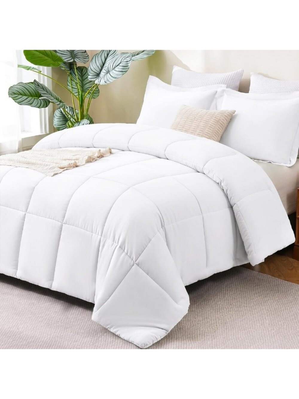 Luxurious 3-Piece California King Comforter Set, Box-Stitched, Elegant White